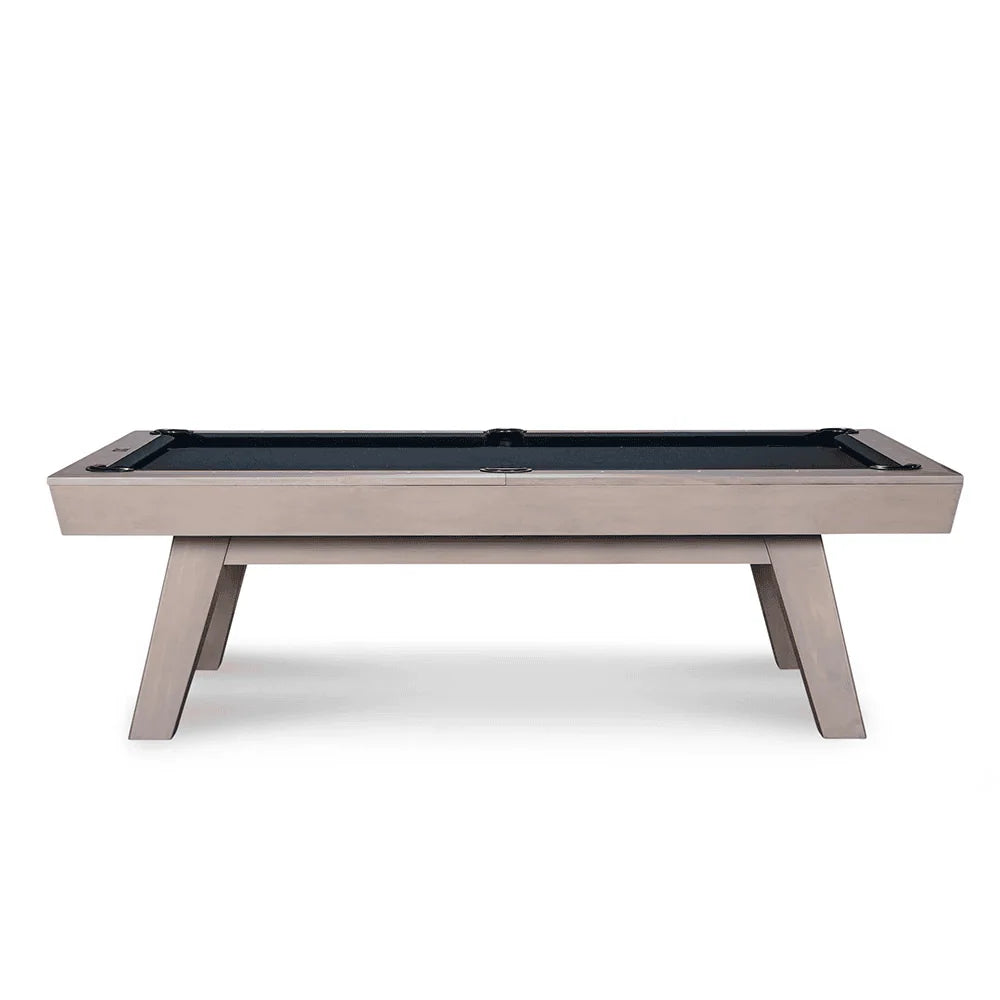 Georgia Slate Pool Table in Grayson Gray with bold X-frame base and metal accents