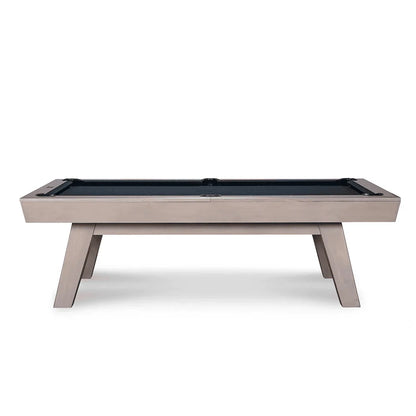 Georgia Slate Pool Table in Grayson Gray with bold X-frame base and metal accents