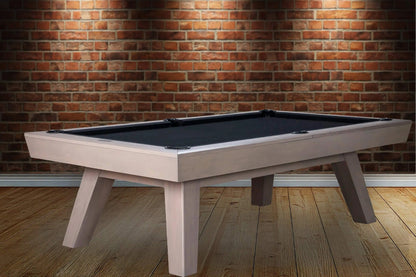Modern pool table against a brick wall